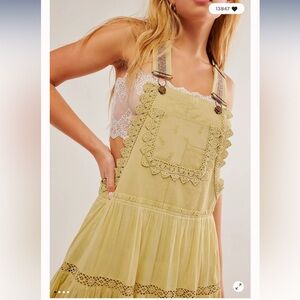 Free People Trails End Lace Crochet Vintage Overalls Maxi Dress Skirtall